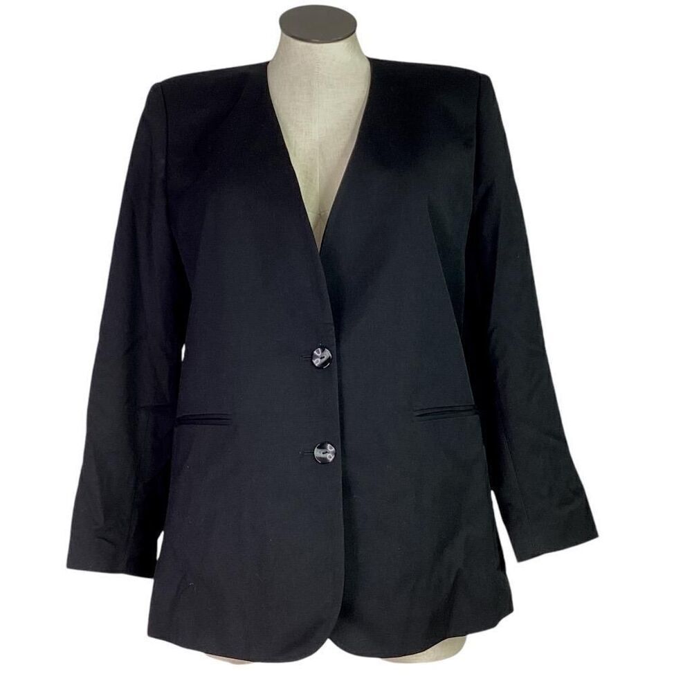 Maggie Barnes Blazer Jacket Women 16W Black Button Up Long Sleeve Pockets NEW